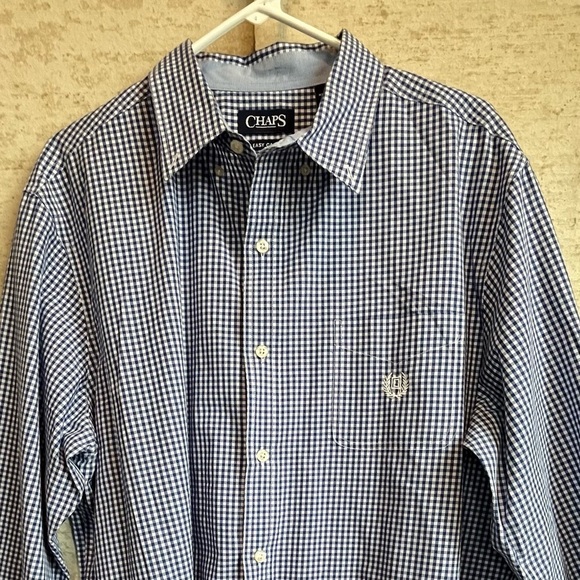 Chaps Ralph Lauren Blue Gingham Crest Button Up Shirt Sz XL Dress or Casual - Picture 2 of 15